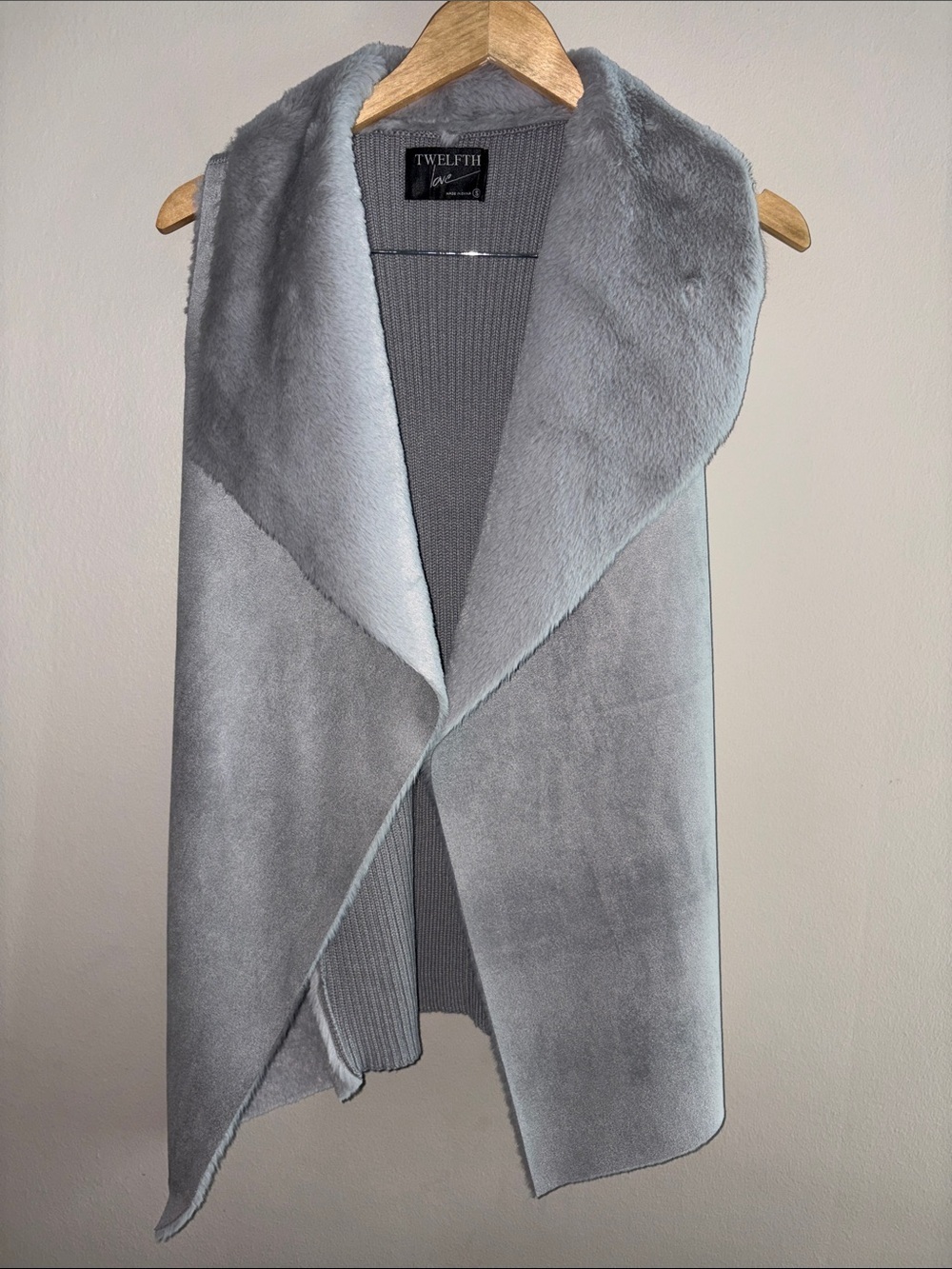 Twelfth Label - Women's Gray Faux-Shearling Sleeveless Vest